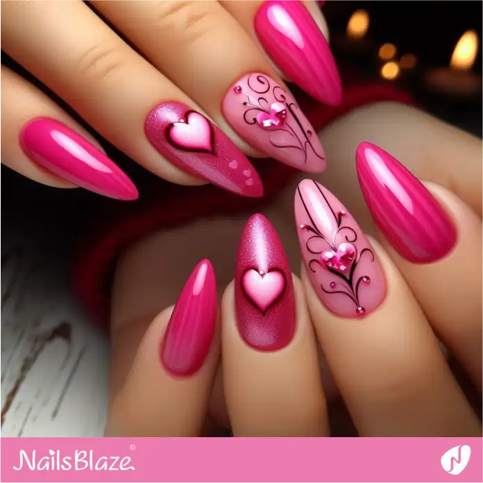 Pink Valentine Nails with Hearts | Valentine Nails - NB2636